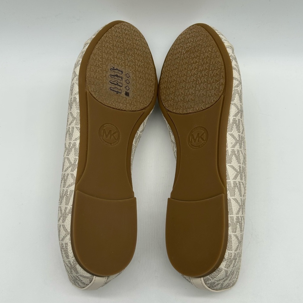 MICHAEL Michael Kors Honey Ballet Flats Vanilla MK Logo Bow Gold Charm 7.5M NIB - Picture 8 of 13